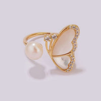 Fairy Butterfly Pearl Cocktail Rings