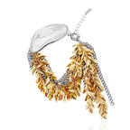 Exaggerate Metallic Two Tone Leaf Statement Bracelet