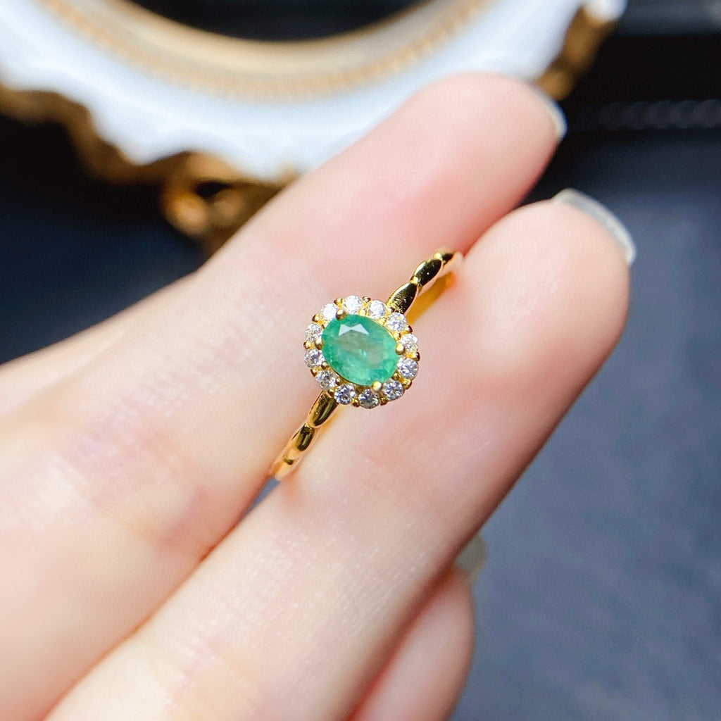 18K Gold Statement Emerald Halo Ring