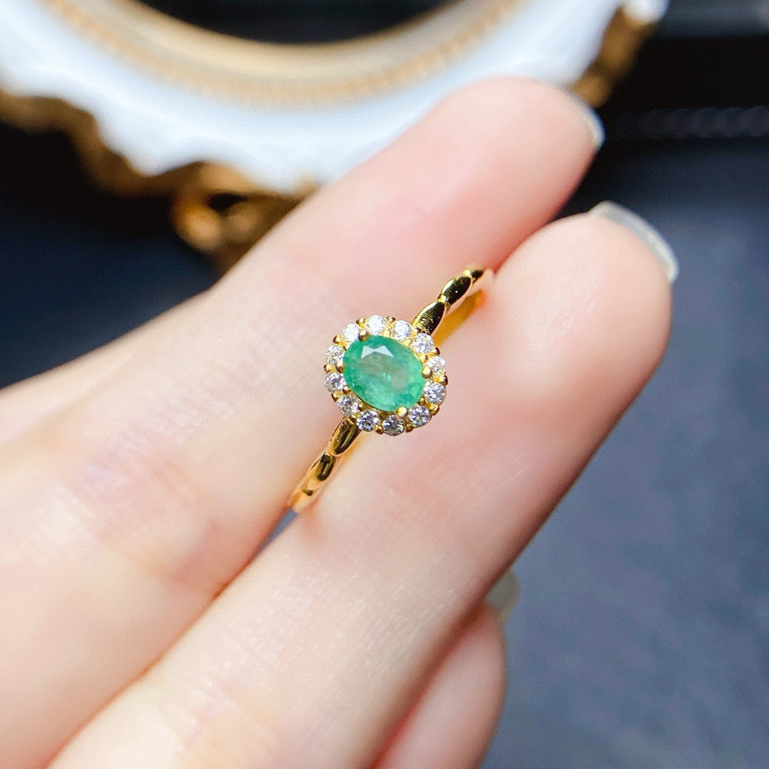 18K Gold Statement Emerald Halo Ring