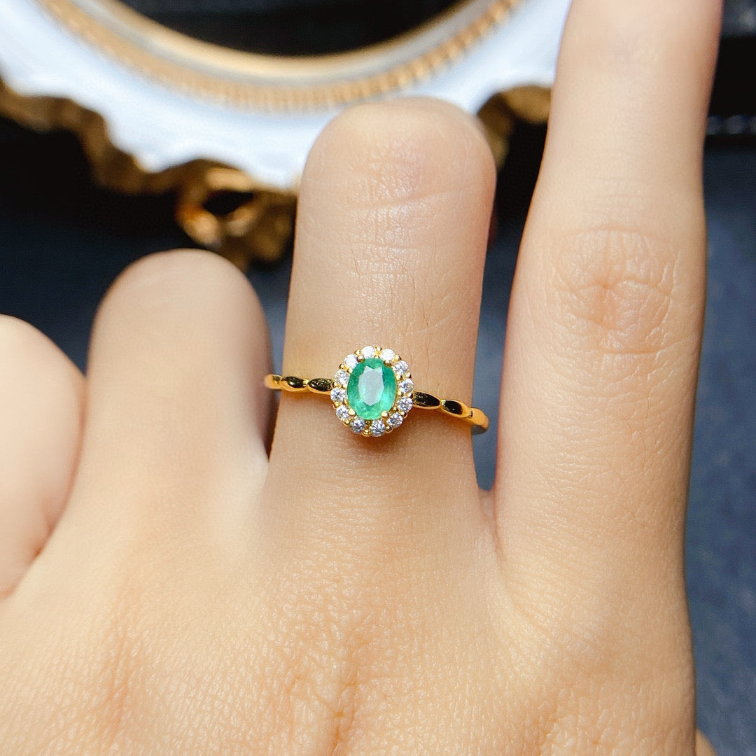 18K Gold Statement Emerald Halo Ring