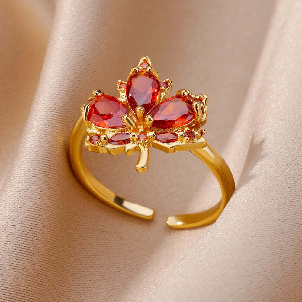 Gold maple leaf ring