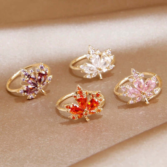 Different color cz maple leaf ring