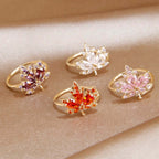 Different color cz maple leaf ring