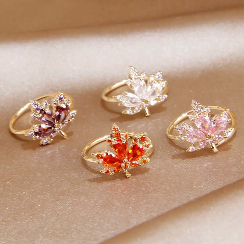 Different color cz maple leaf ring