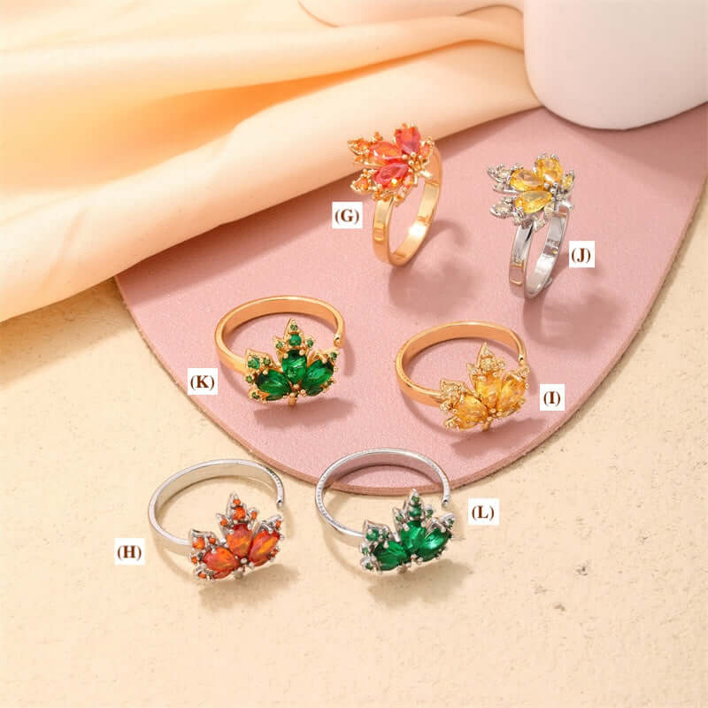 Green orange maple leaf ring