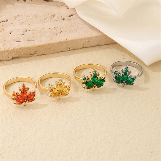 Green orange maple leaf ring