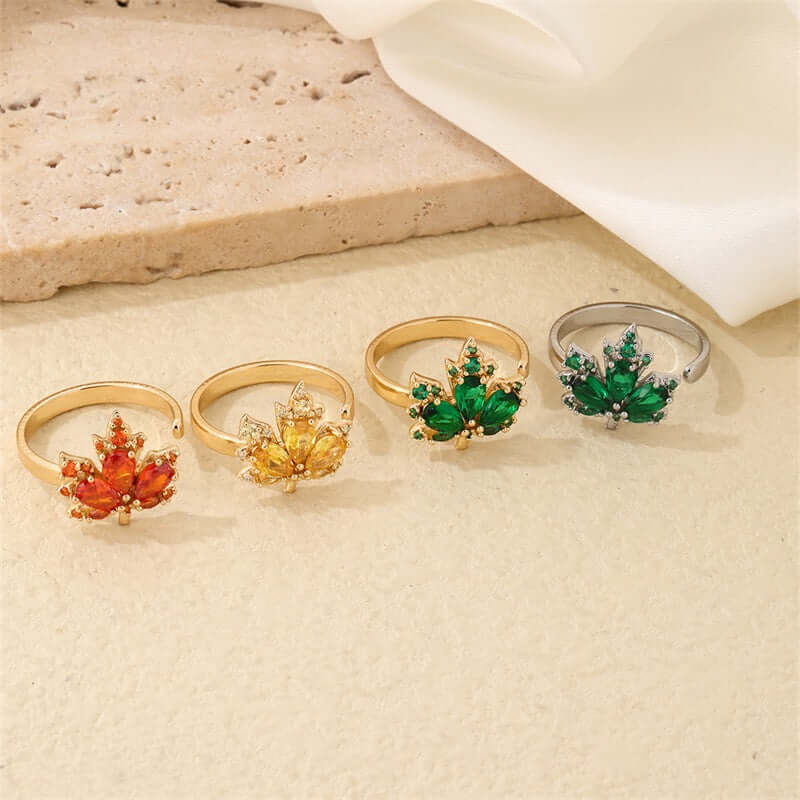 Green orange maple leaf ring