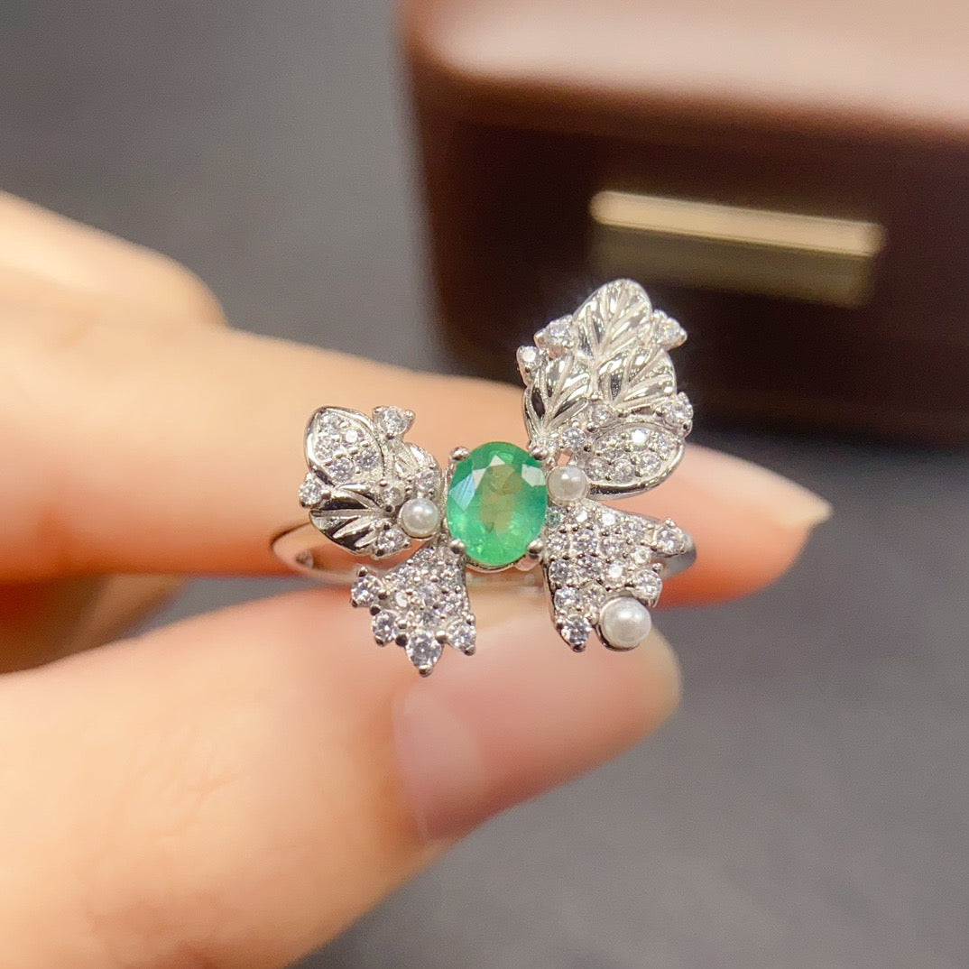 Vintage Huge Butterfly Emerald Ring