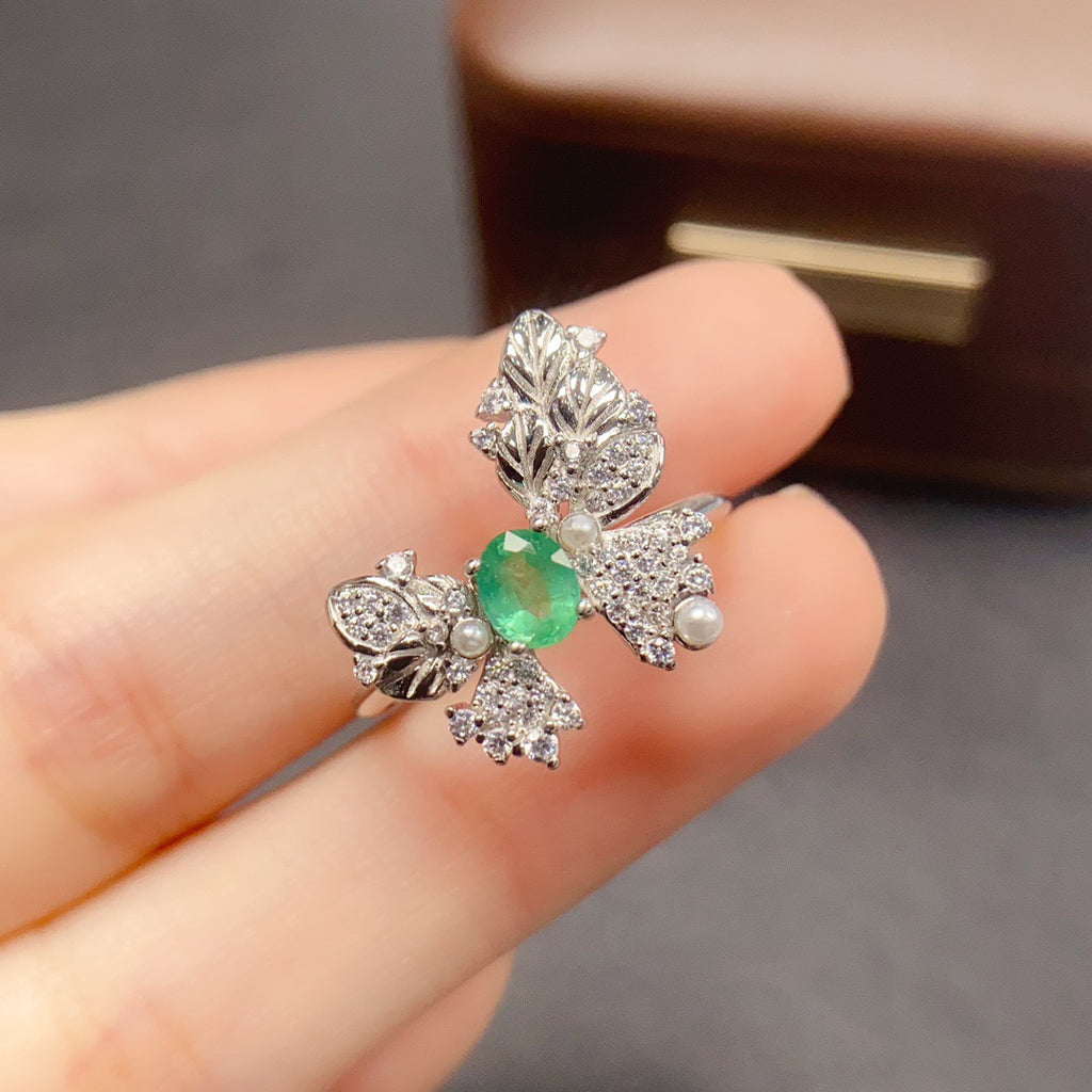 Vintage Huge Butterfly Emerald Ring
