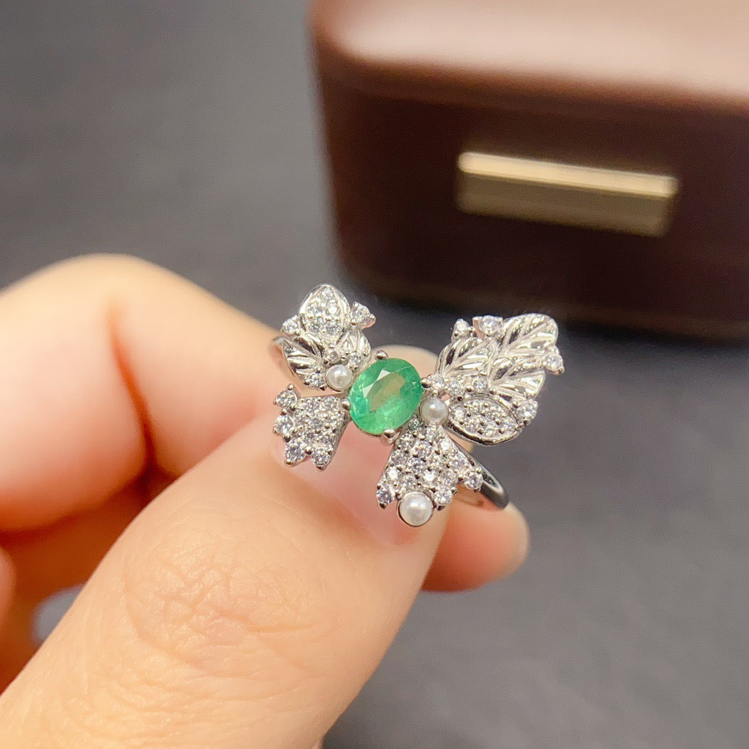 Vintage Huge Butterfly Emerald Ring
