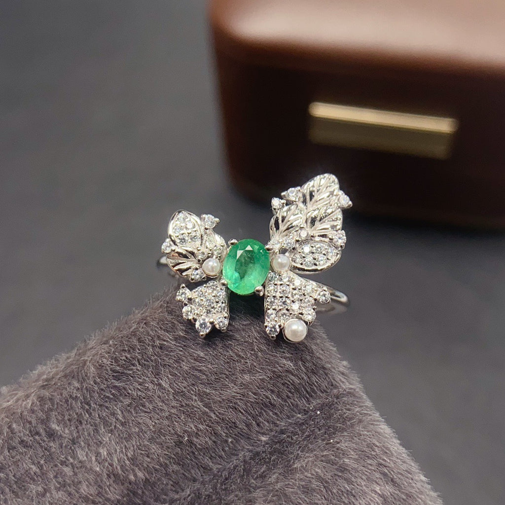 Vintage Huge Butterfly Emerald Ring