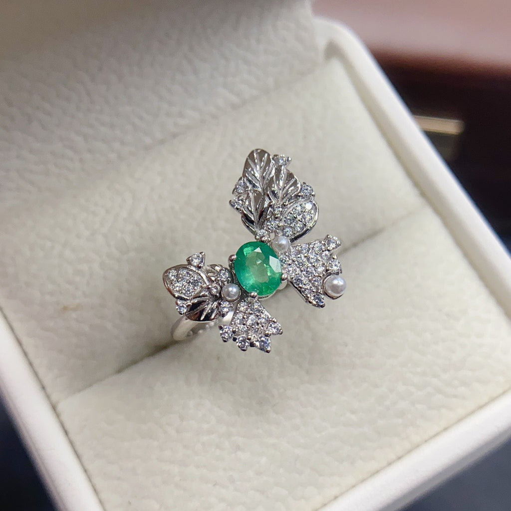 Vintage Huge Butterfly Emerald Ring