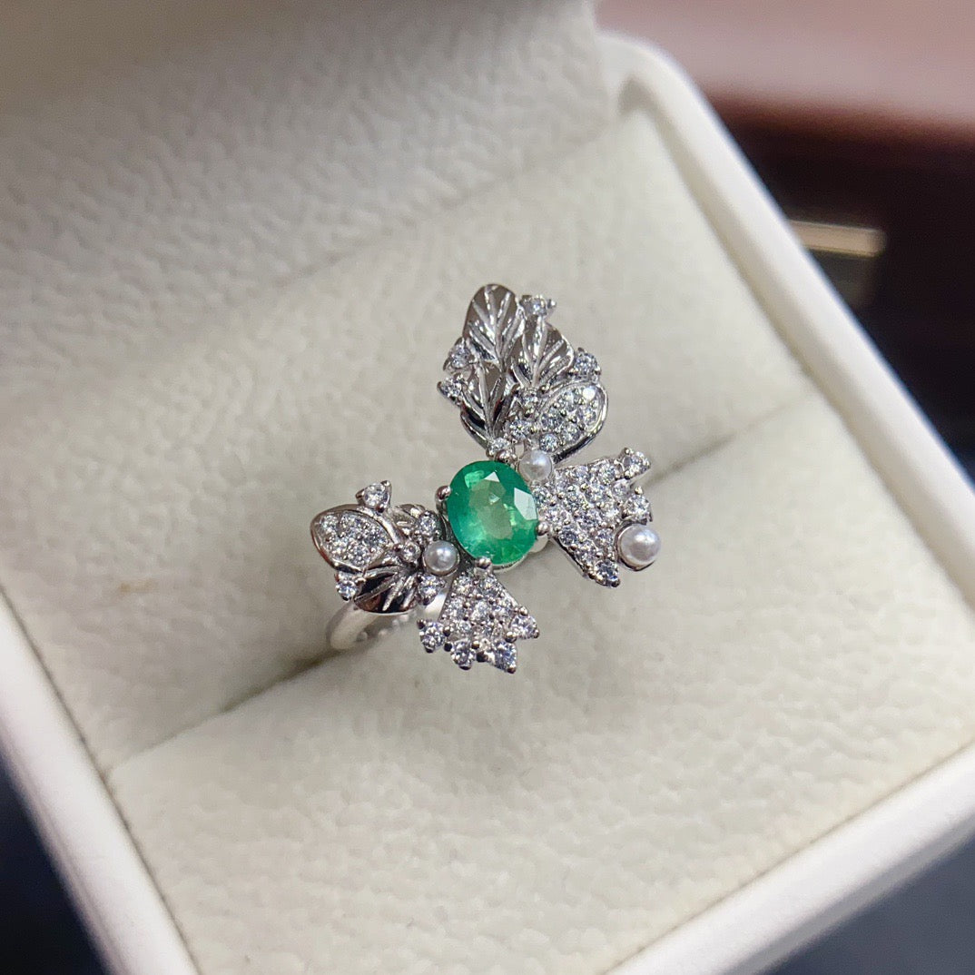 Vintage Huge Butterfly Emerald Ring