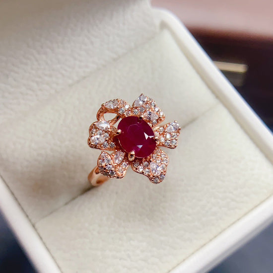 Rose Gold Luxury Ruby Floral Ring