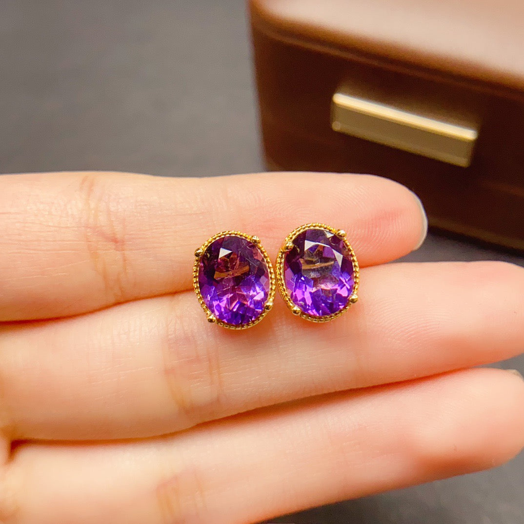 Amethyst Oval Stud Earrings