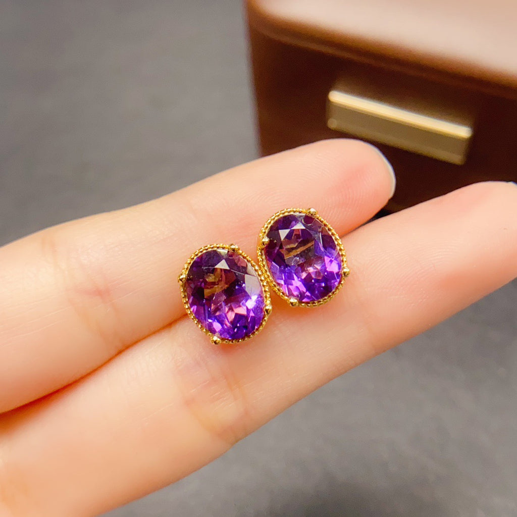 Amethyst Oval Stud Earrings