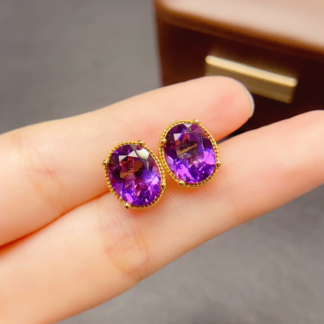 Amethyst Oval Stud Earrings