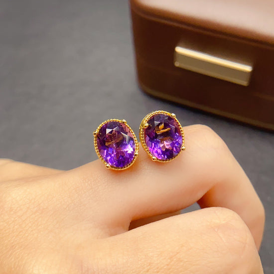 Amethyst Oval Stud Earrings