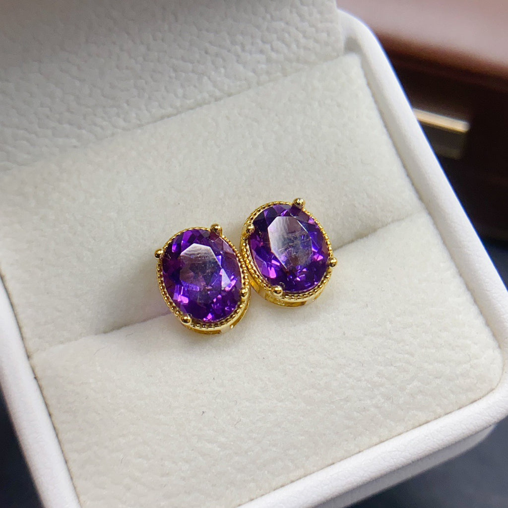 Amethyst Oval Stud Earrings