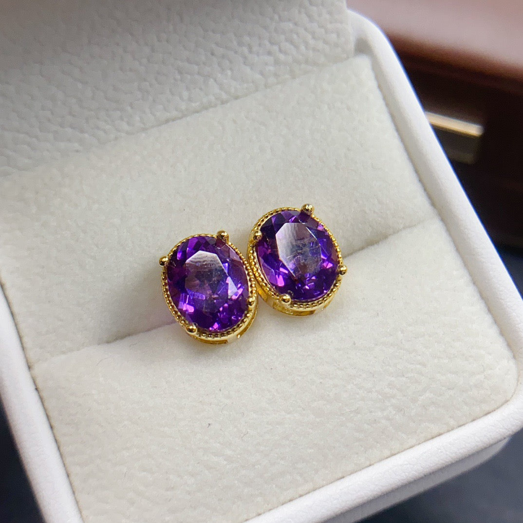 Amethyst Oval Stud Earrings