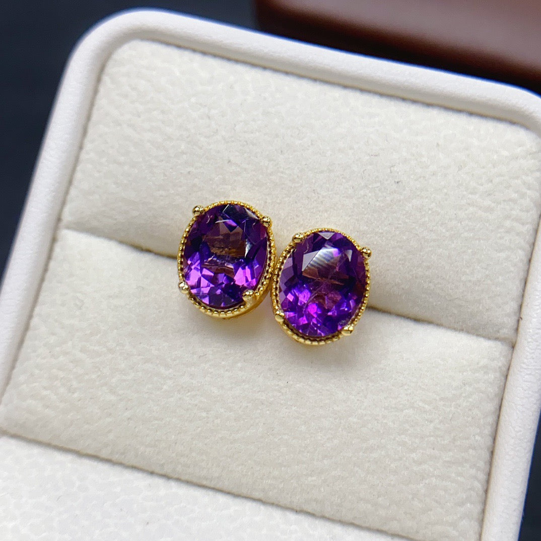 Amethyst Oval Stud Earrings