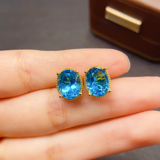 Blue Topaz Oval Gemstone Stud