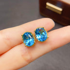 Blue Topaz Oval Gemstone Stud