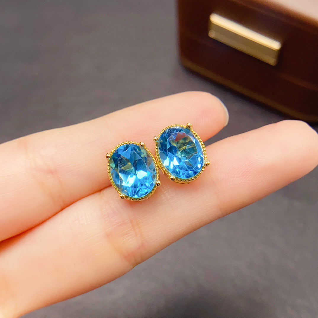 Blue Topaz Oval Gemstone Stud