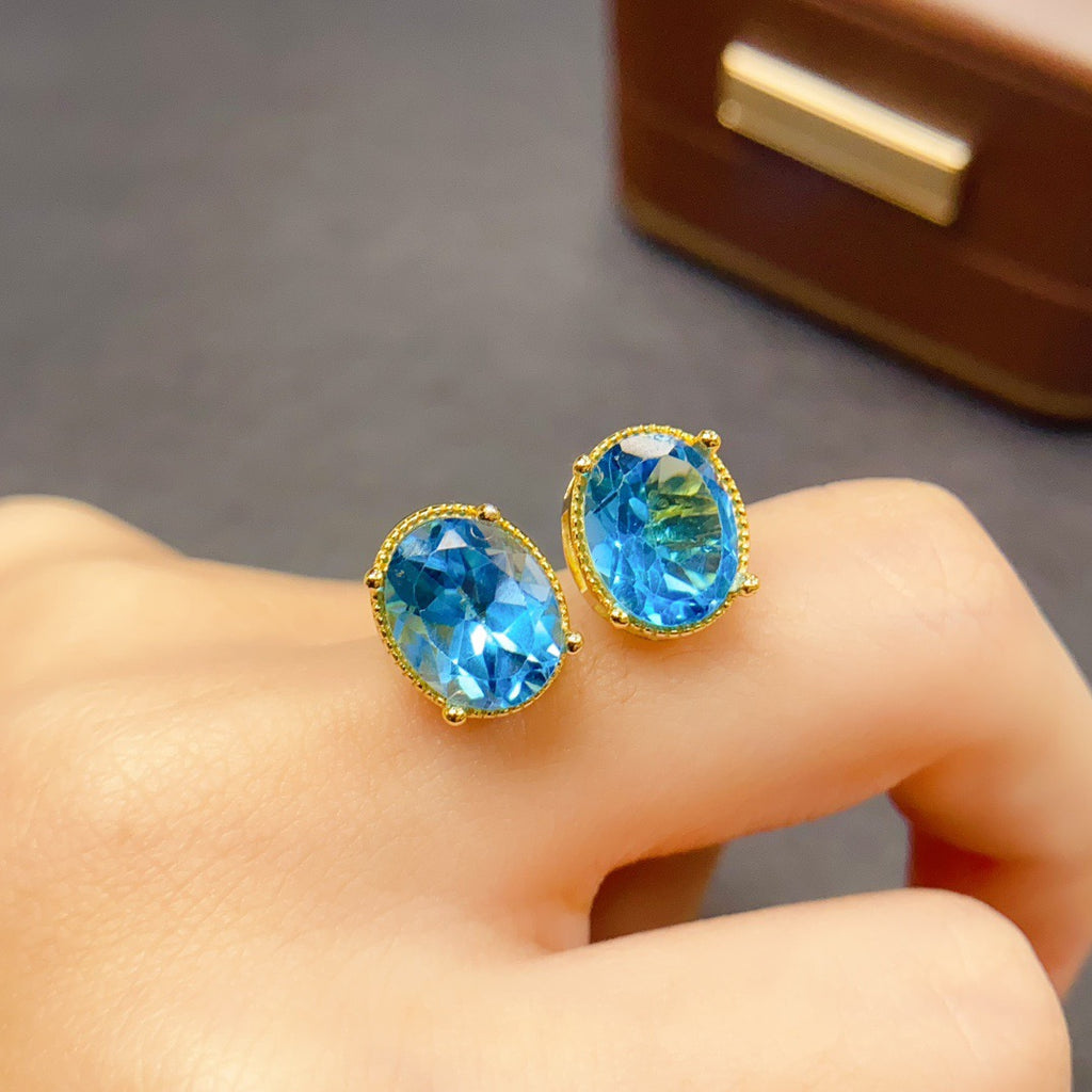 Blue Topaz Oval Gemstone Stud