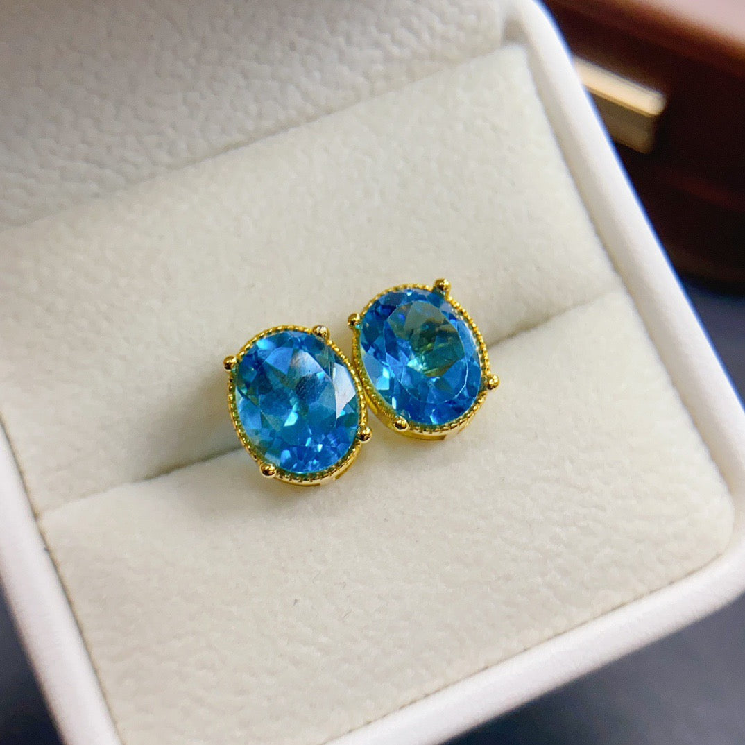 Blue Topaz Oval Gemstone Stud