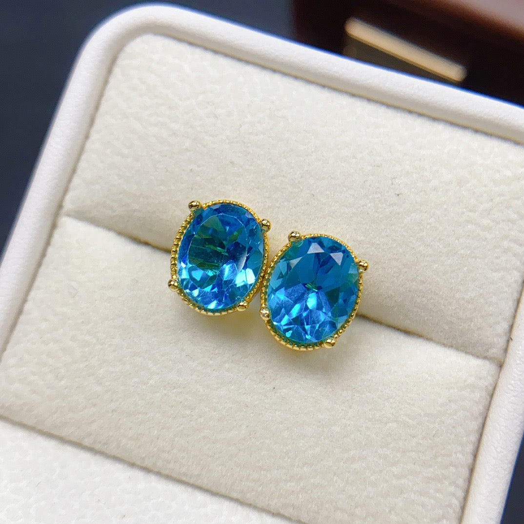 Blue Topaz Oval Gemstone Stud