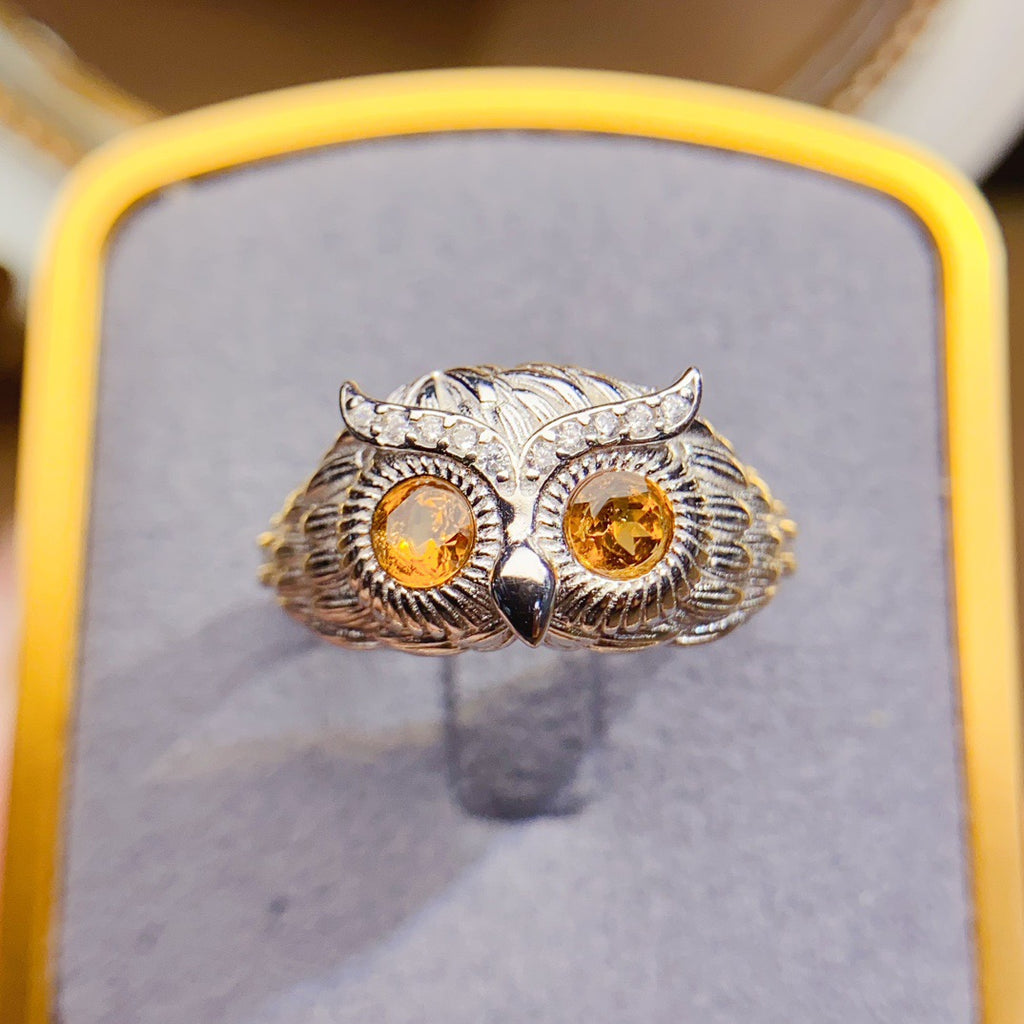 Owl Citrine November Birthstone Ring