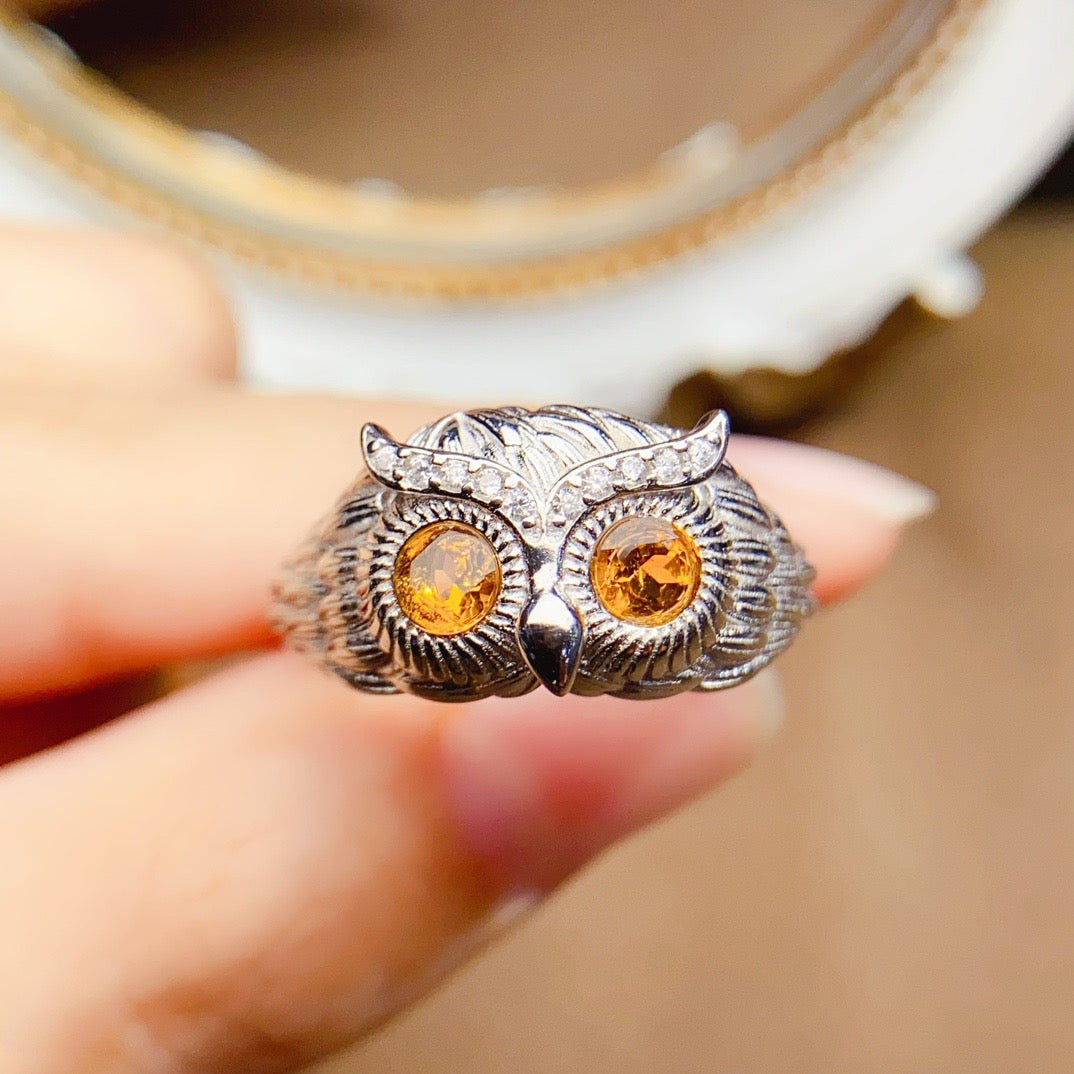 Owl Citrine November Birthstone Ring