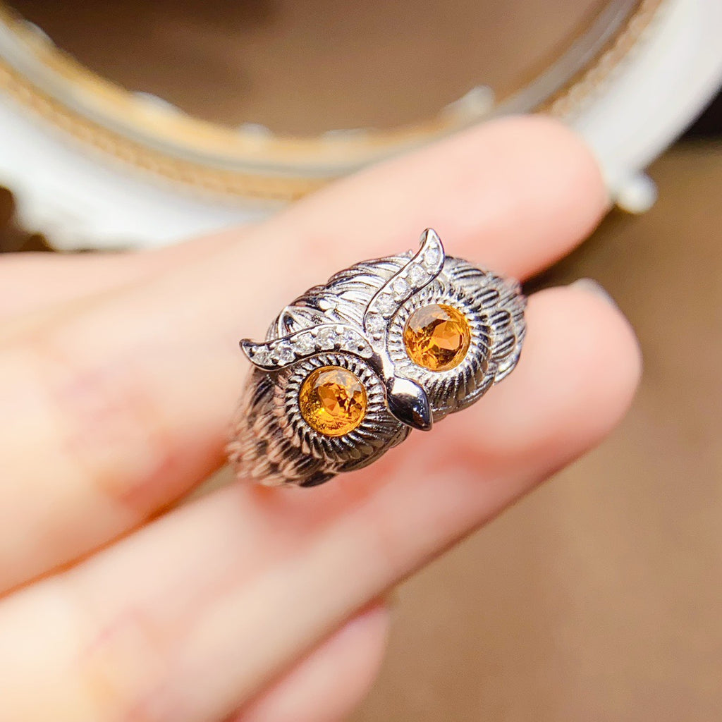 Owl Citrine November Birthstone Ring