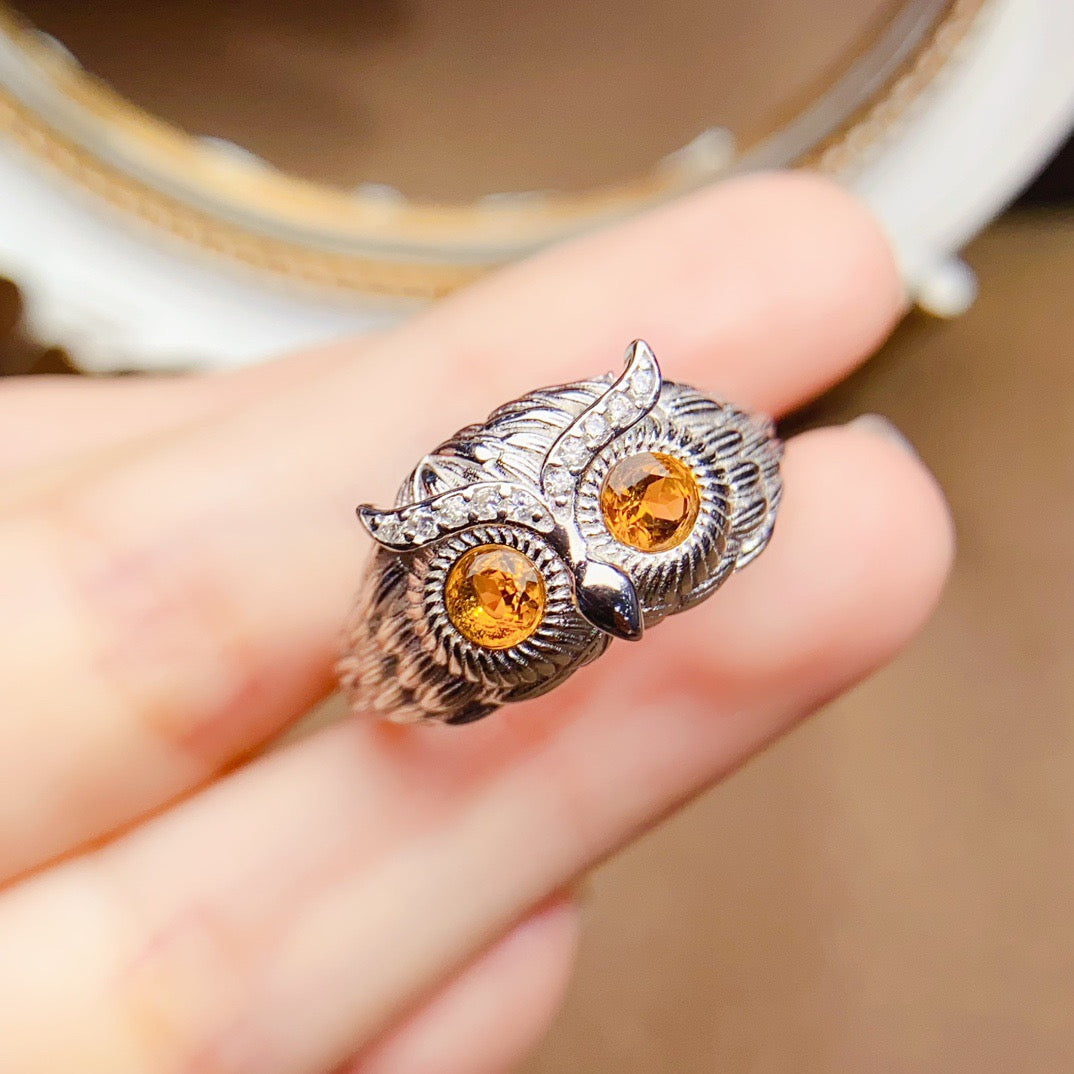 Owl Citrine November Birthstone Ring