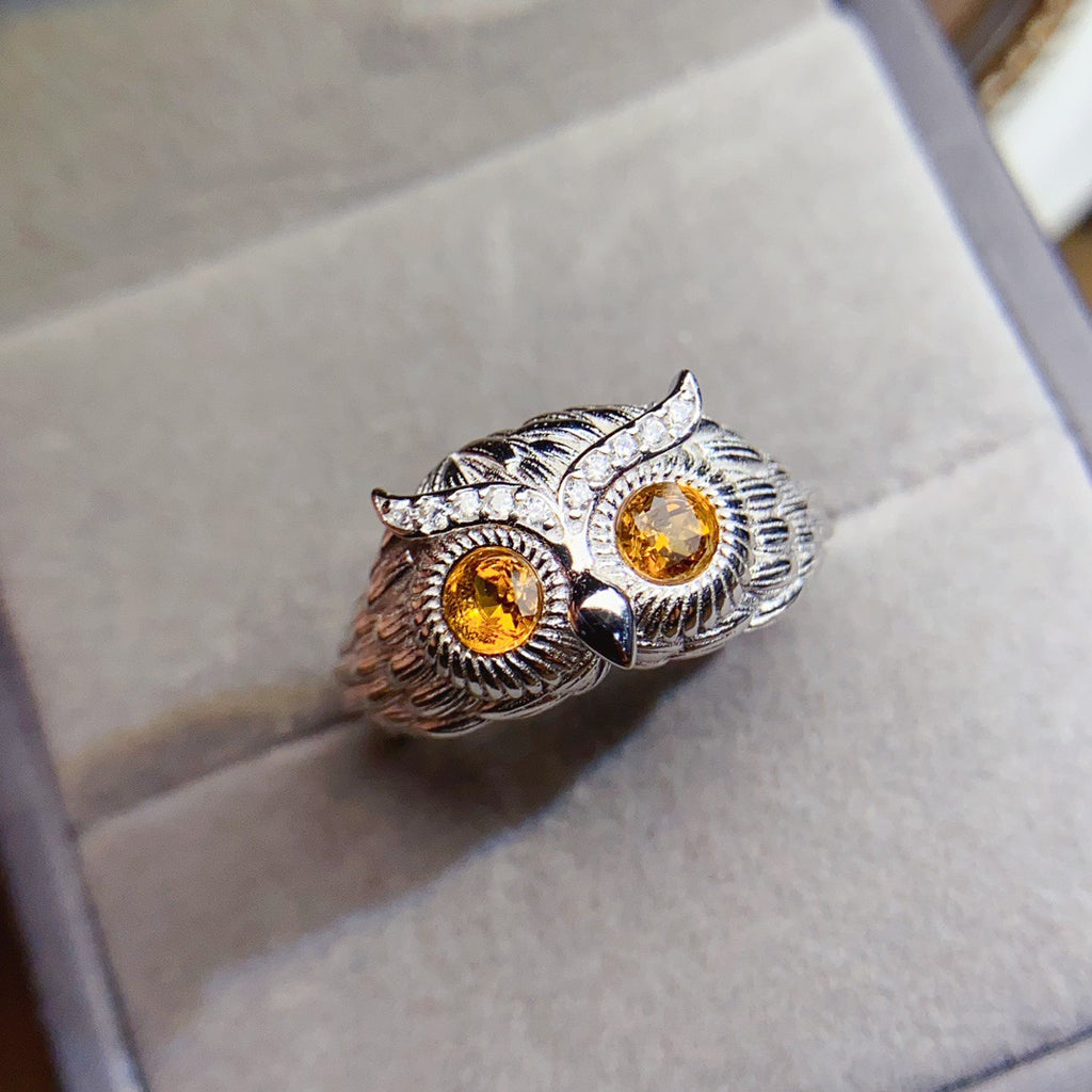 Owl Citrine November Birthstone Ring