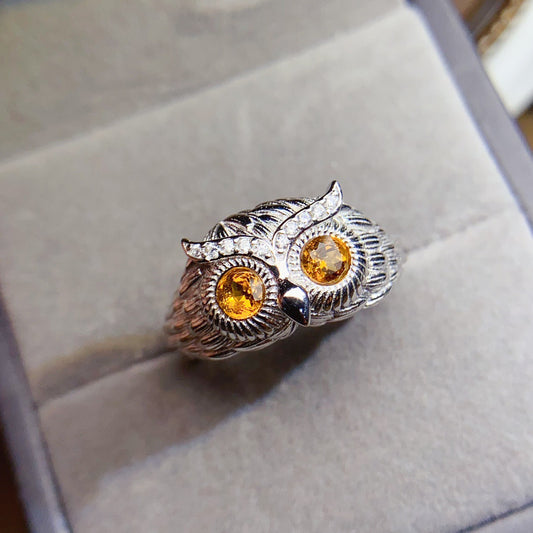 Owl Citrine November Birthstone Ring