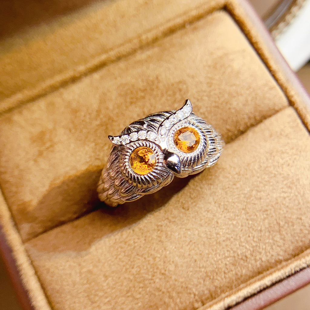 Owl Citrine November Birthstone Ring
