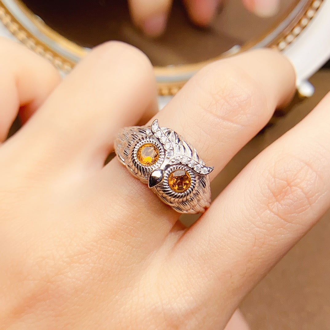 Owl Citrine November Birthstone Ring