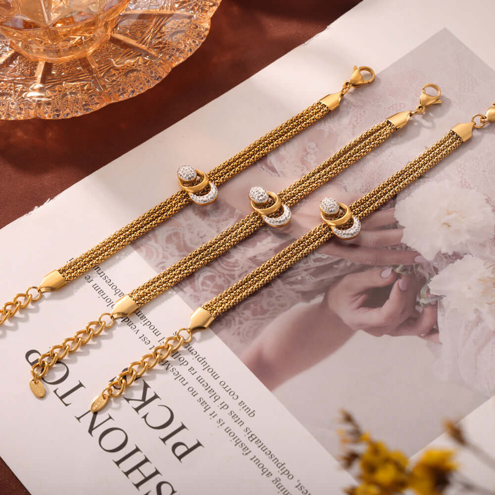 18K Gold Chunky Mesh Waterfall Tassel Bracelet 
