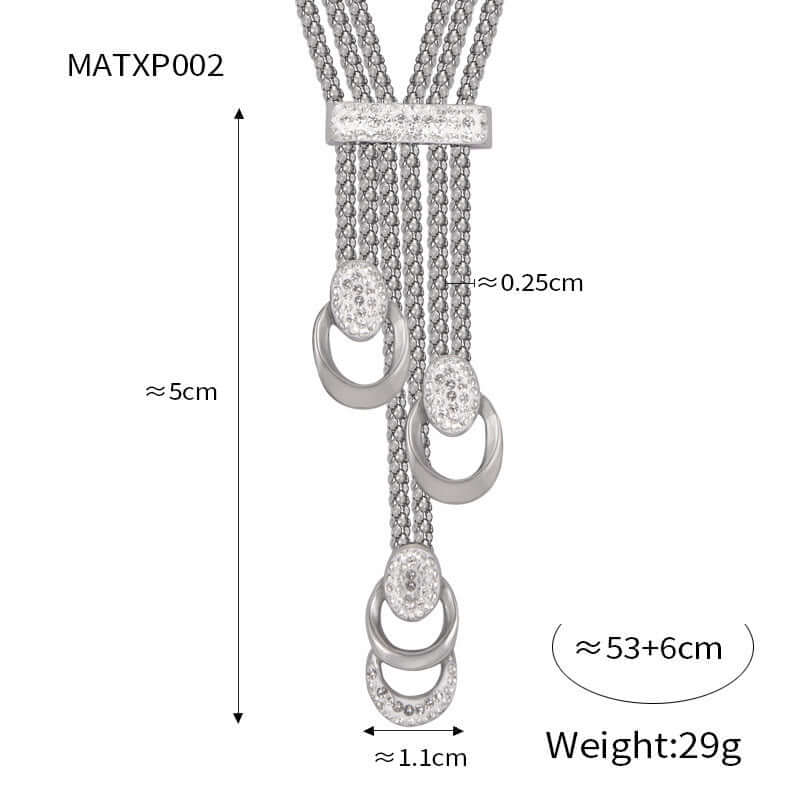 Bold Silver Mesh Waterfall Tassel Necklace 