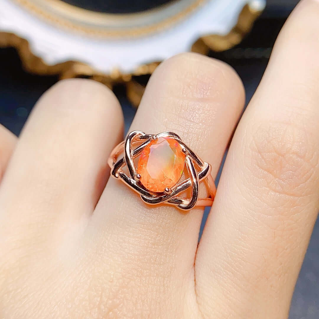 Rose Gold Fire Opal Ring October Birthstone | NS2408