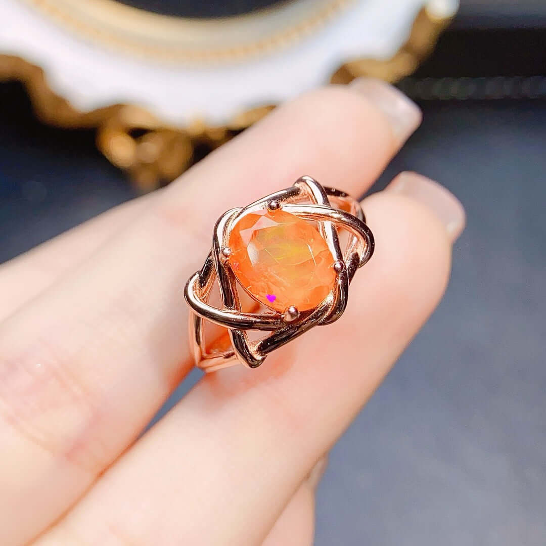 Rose Gold Fire Opal Ring October Birthstone | NS2408