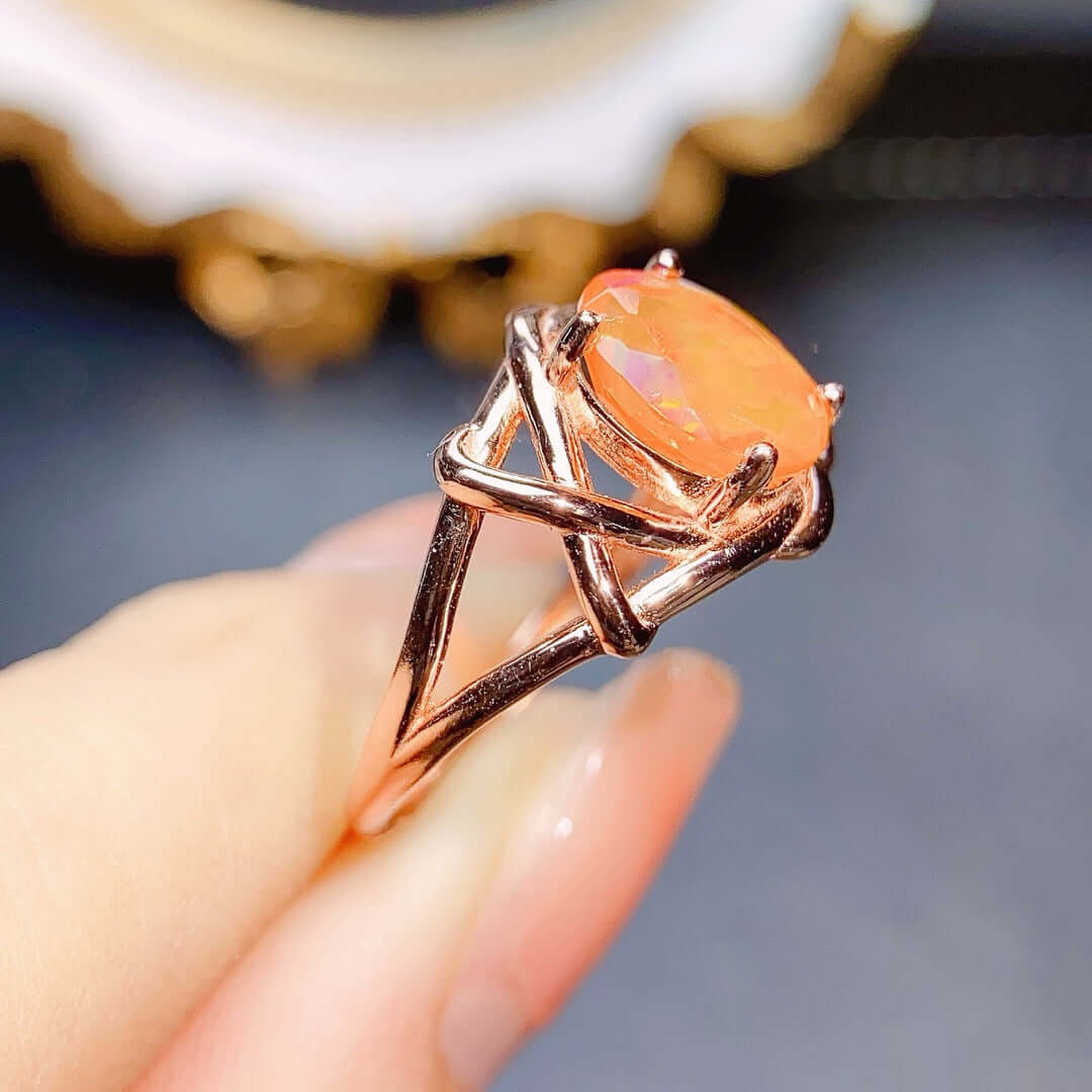 Rose Gold Fire Opal Ring October Birthstone | NS2408