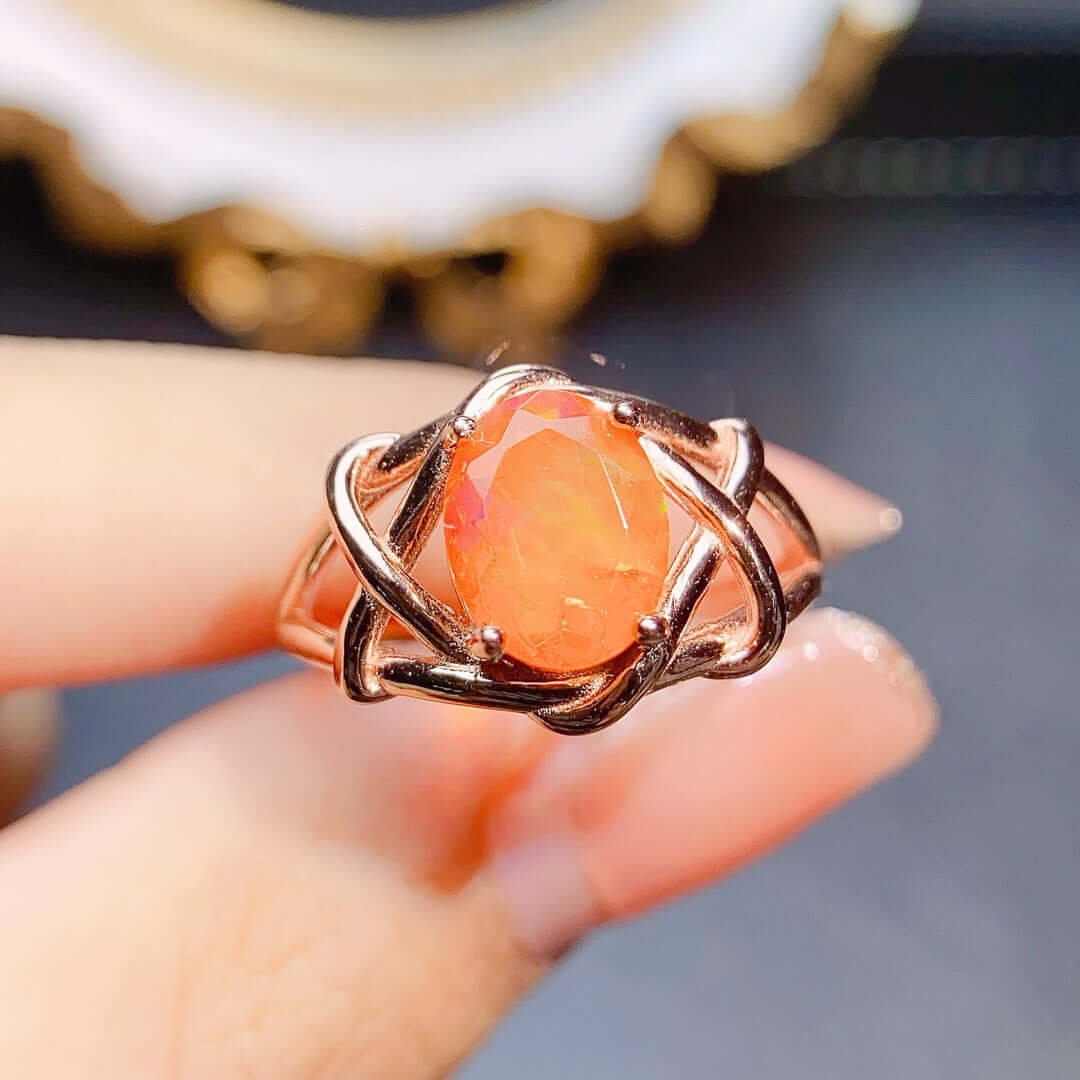 Rose Gold Fire Opal Ring October Birthstone | NS2408