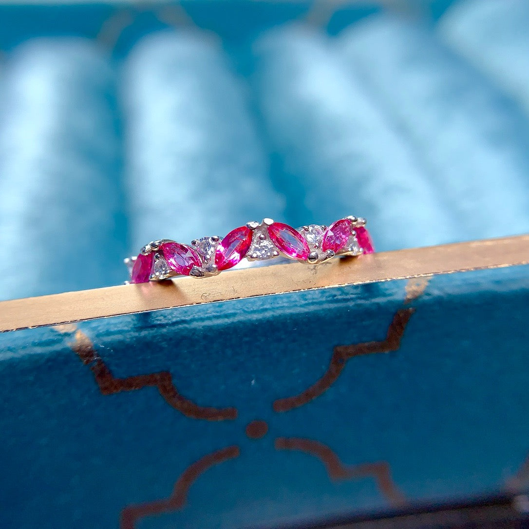 Marquise Pink Topaz Birthstone Ring