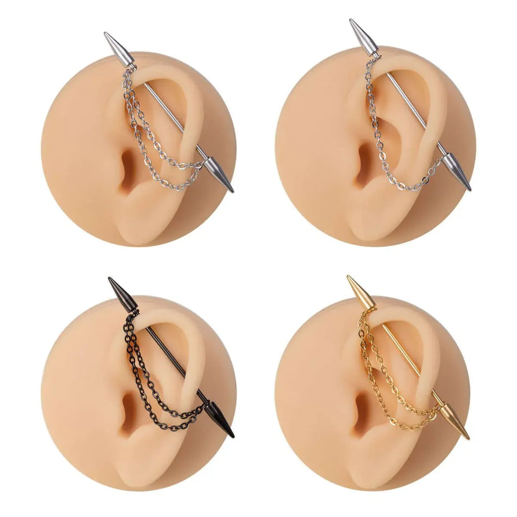 Cone Chain Industrial Bar Piercing in gold silver black and steel color