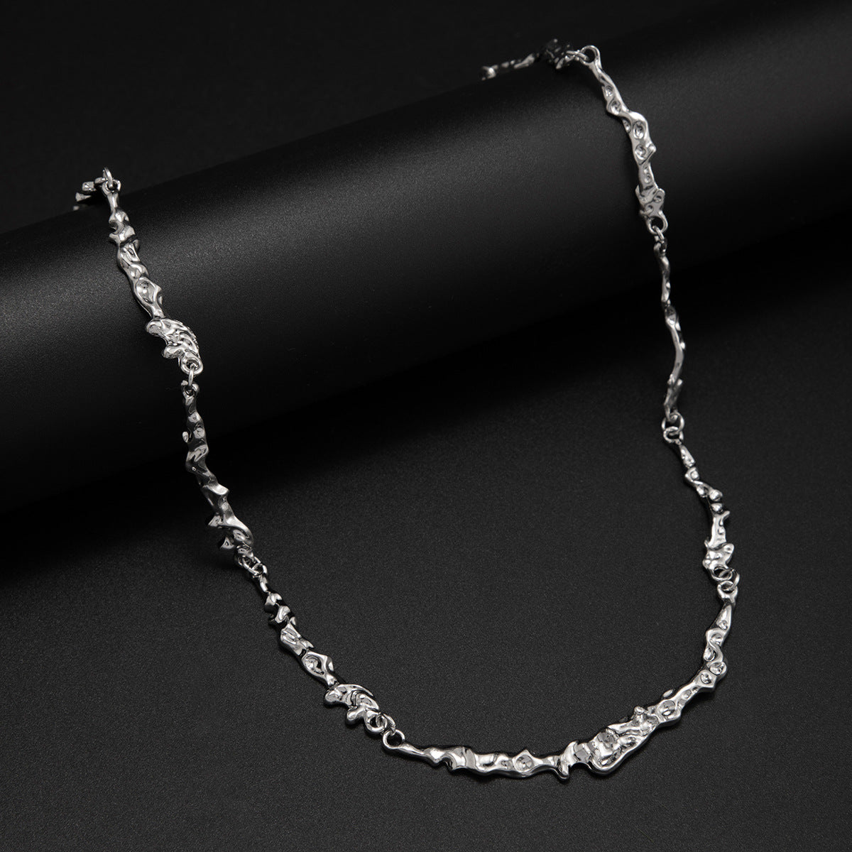 Irregular Molten Chain Silver Necklace 