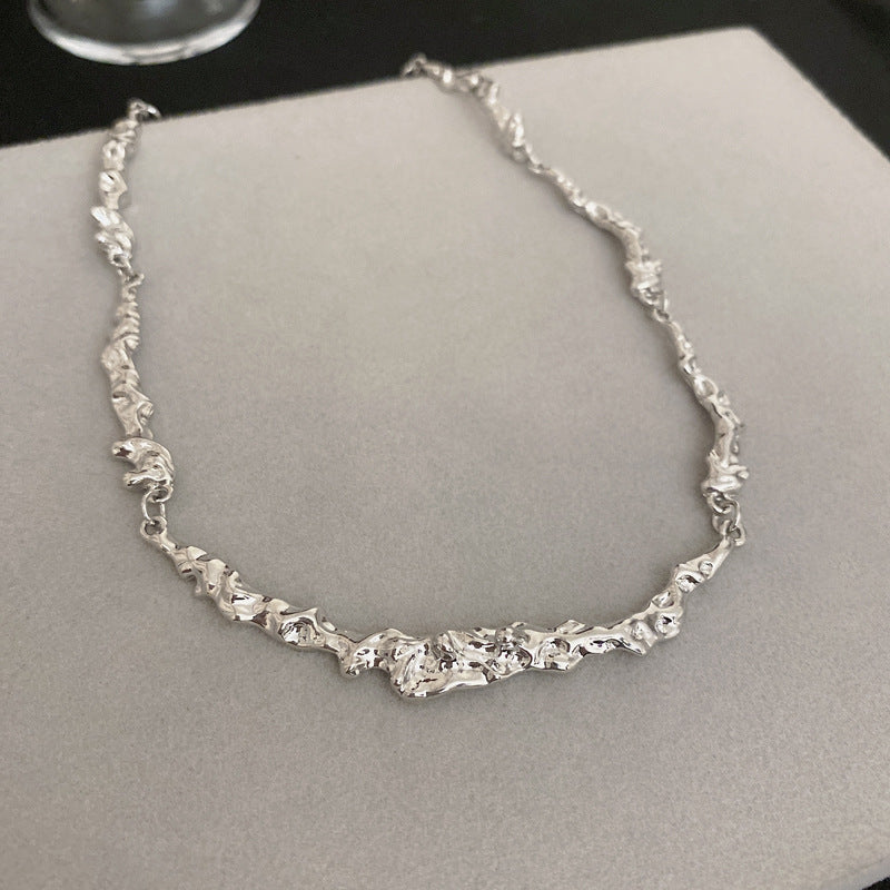 Irregular Molten Silver Chain Necklace 